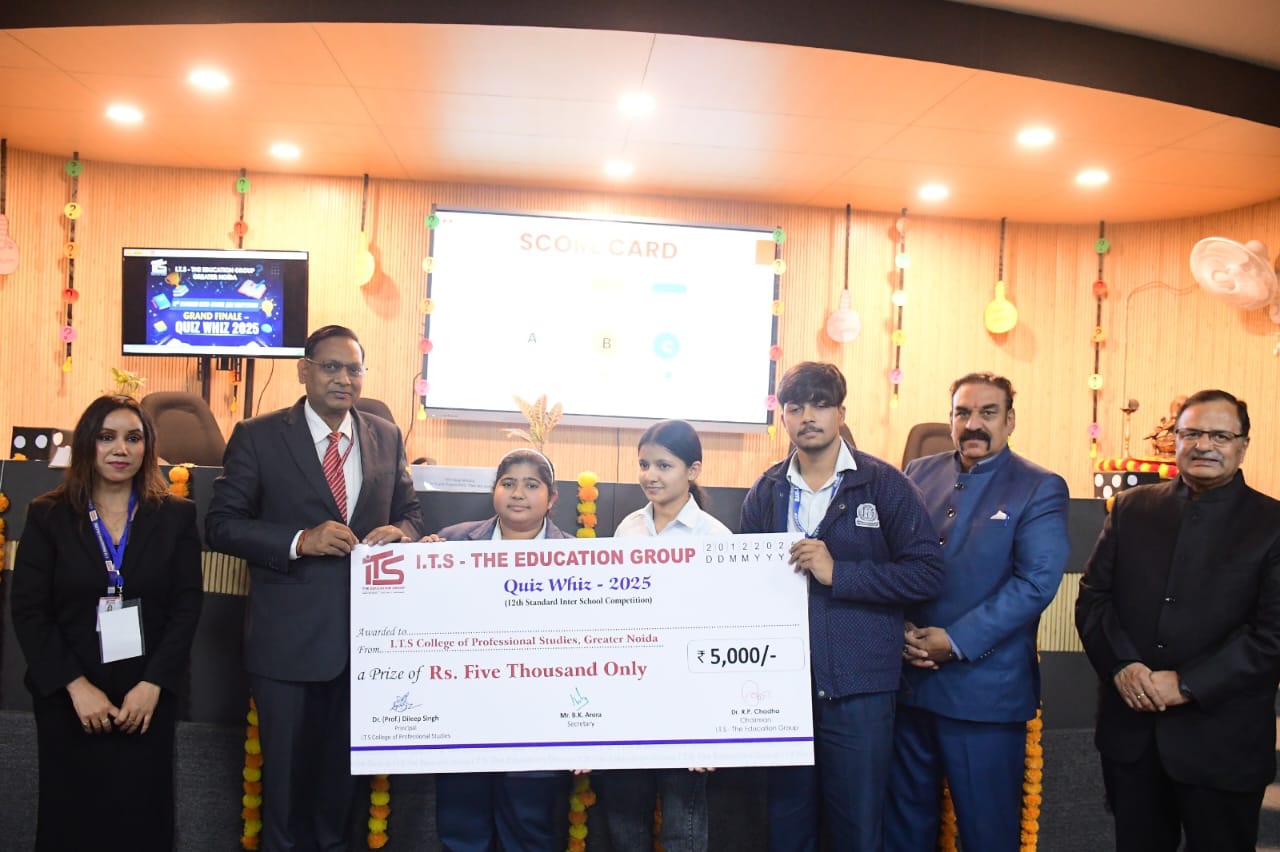 Manvi Sharma, Nidhi Sharma, and Manish Dogra secured third place in the I.T.S. aptitude test on 20 Dec 2025, winning ₹5,000 each.